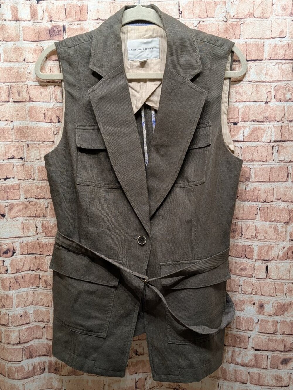 Banana Republic Sleeveless Utility Blazer Vest in Olive Size 12